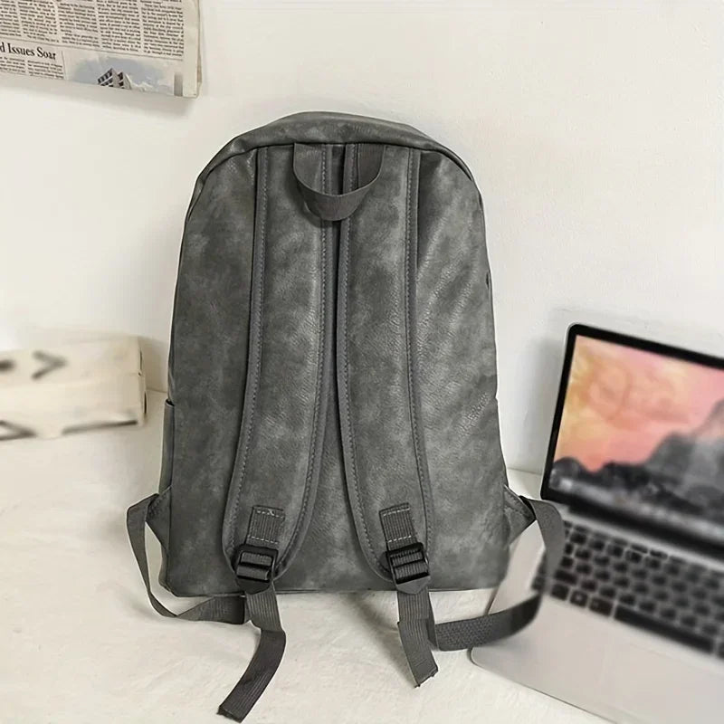 Ddbos BACK TO SCHOOL PU Leather Computer Laptop Bag, Vintage Preppy Style School Backpack, Fashionable Travel College Rucksack