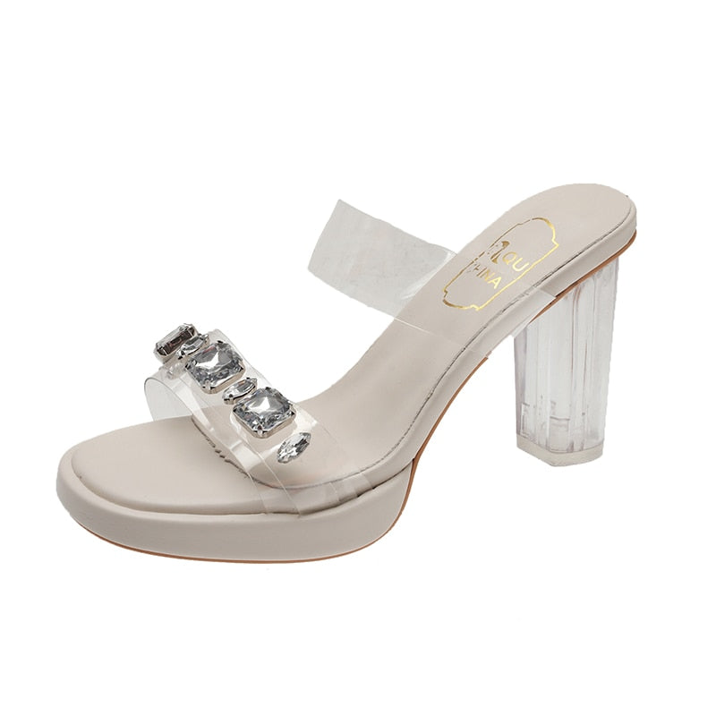 Ddbos Chunky Platform High Heels Sandals Women Summer Shiny Crystal Transparent Pvc Sandals Woman Clear Thick Heeled Party Shoes