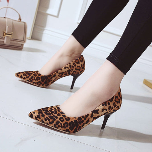 High Heels Leopard Shoes Women Pumps Office Stiletto Faux Suede Wedding Party Slip on Sandals Femme Sexy Pumps