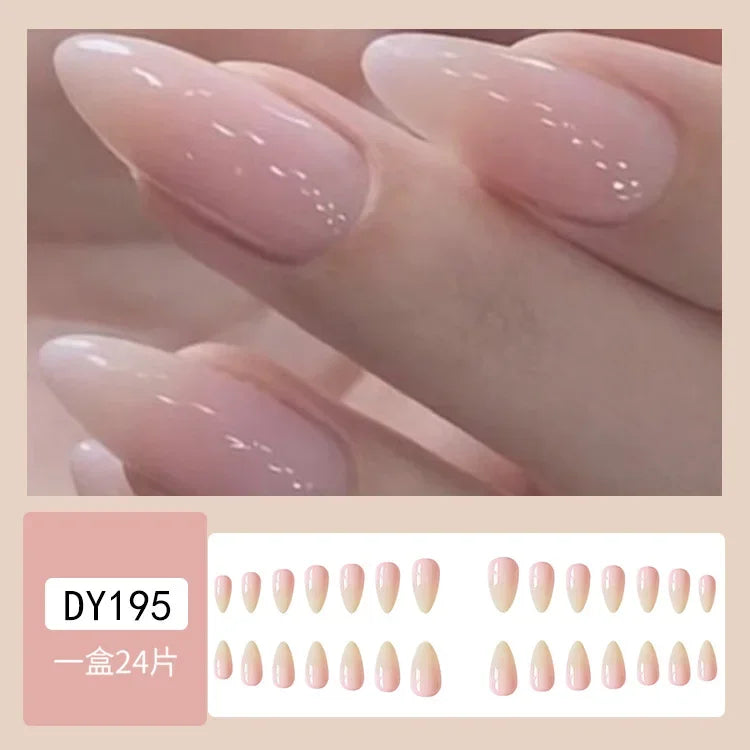 Ddbos 24Pcs Almond False Nails Cute Strawberries with French Design Simple White Wearable Fake Nails Decoration Press on Nail Tips Art