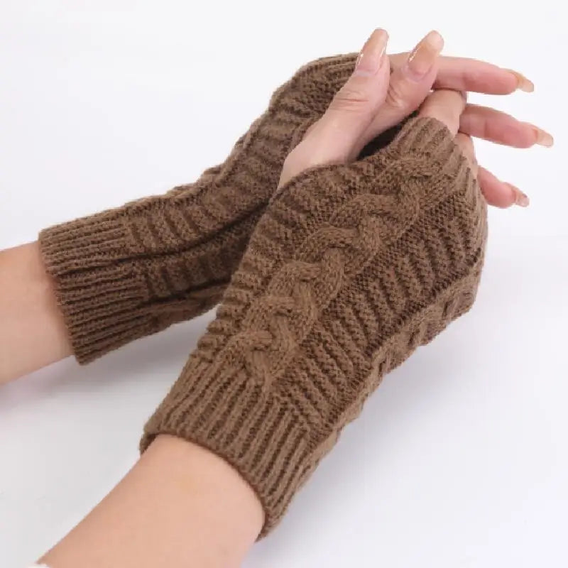 Ddbos Women Stylish Hand Warmer Winter Gloves Arm Crochet Knitting Faux Wool Mitten Warm Fingerless Glove Twist Pattern Women Gloves