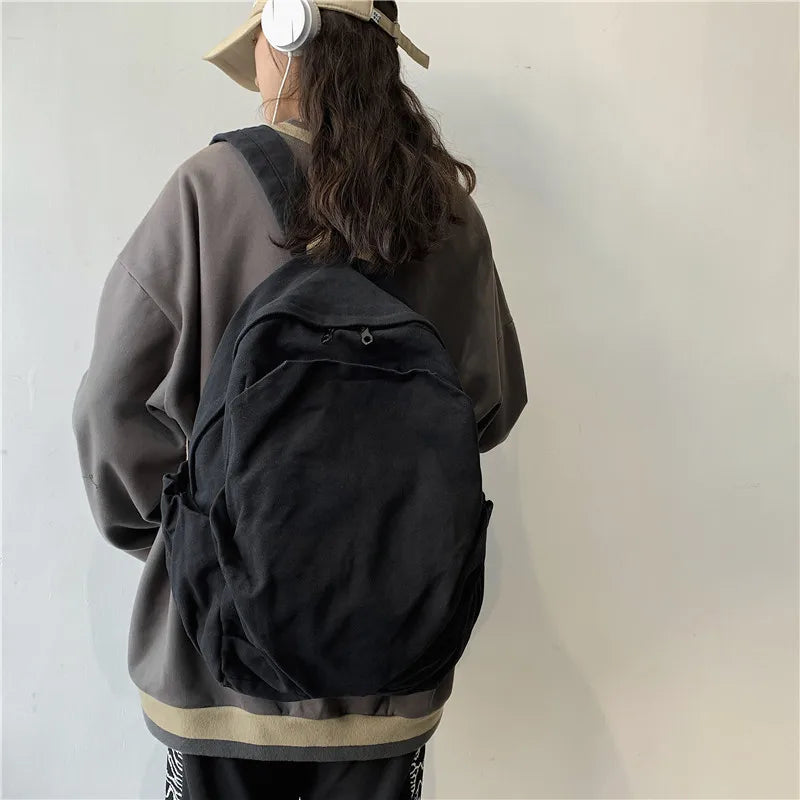 Ddbos BACK TO SCHOOL New Japanese Solid Colour Schoolbag Korean Student Canvas Backpack Large Capacity Double Shoulder Bag for Women Travel Backpack