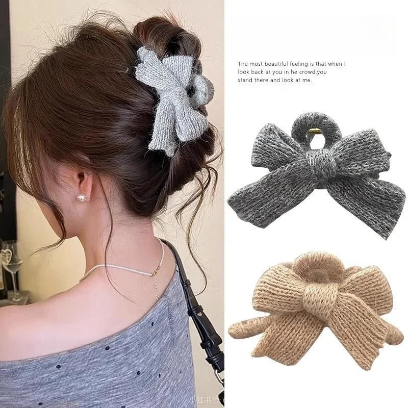 Ddbos Autumn and Winter Plush Bow Grab Clip  Wool Claw Clip Accesorios Para El Cabello  Крабик Для Волос  Hair Accessories for Women