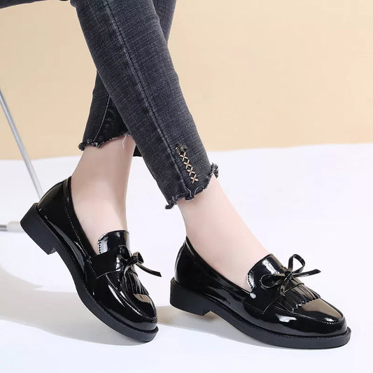 Black Patent Leather Women's Loafers Platform Slip on Shoes for Women 2024 Spring British Tassel Casual Flats Shoes Woman