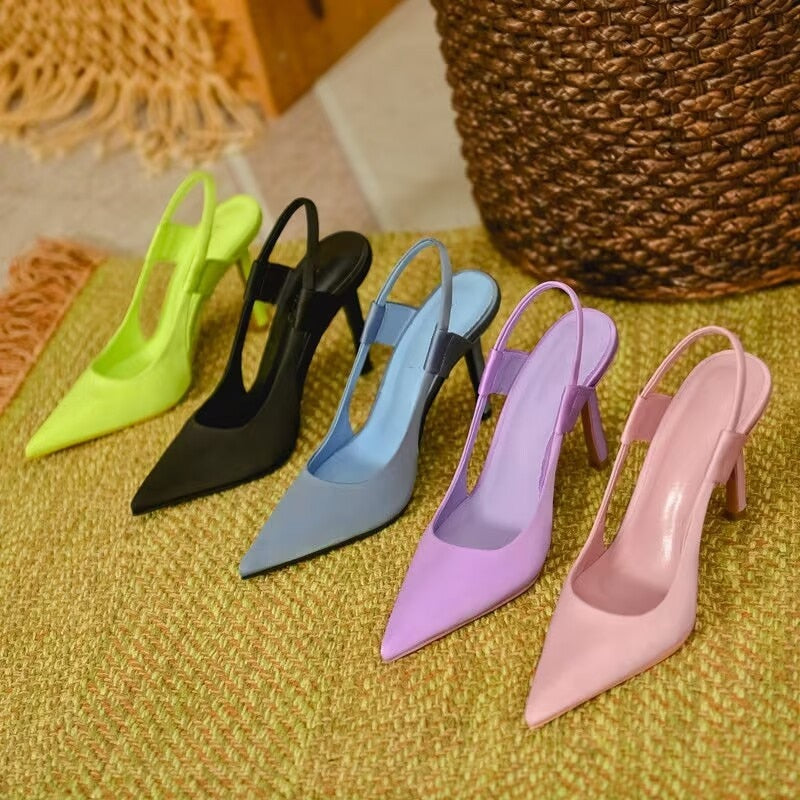 Ddbos Spring New Brand Women Slingback Sandals Pointed Toe Slip On Thin High Heel Ladies Elegant Pumps Shoes Drss Sandals