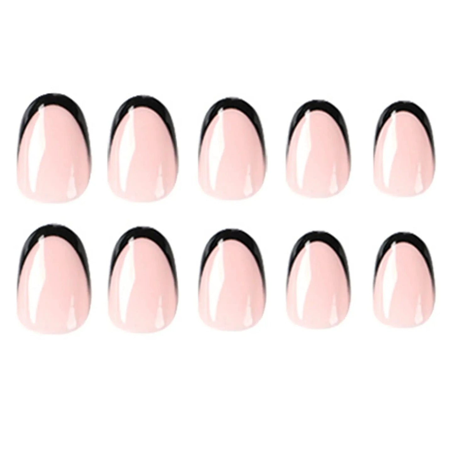 Ddbos French Oval False Nails for Girls 24pcs Black Edge Design Nude Color Wearable Press on Nail Tips Full Cover Short Acrylic Nails