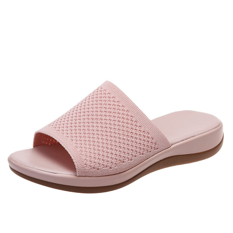 Ddbos New Summer Flying Woven Flat Non-slip Casual Breathable Outdoor Beach Comfortable Women's Slippers or Indoor Home Shoes