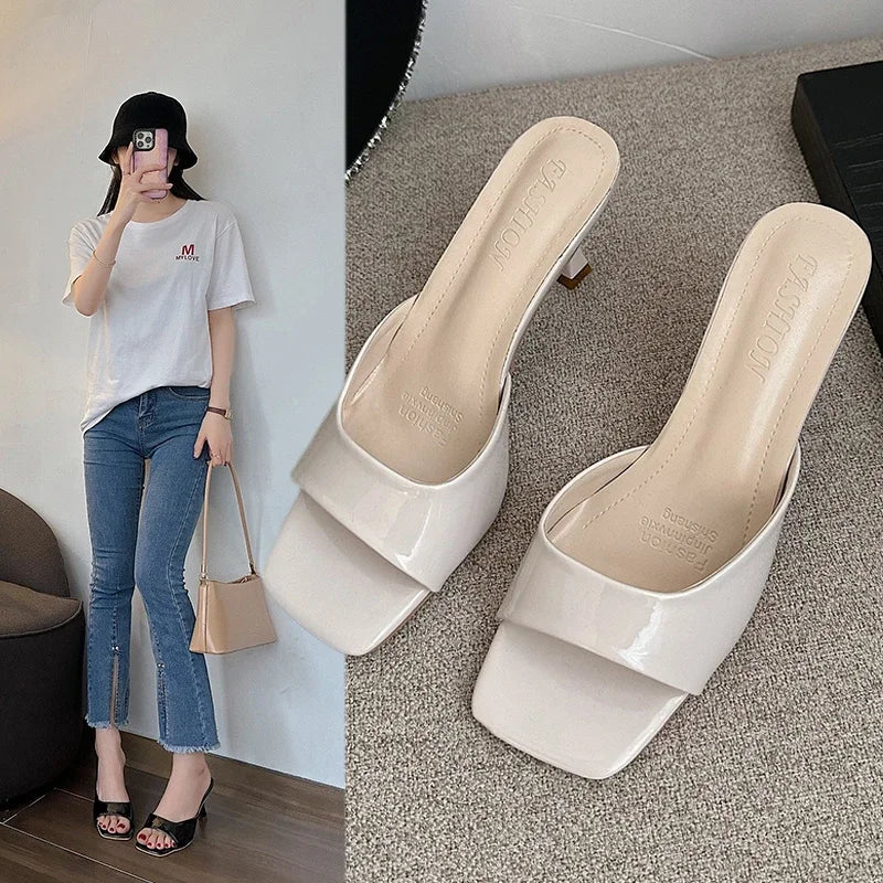 Ddbos New Summer Women Sandals Square Toe Ladies Heel Mules Sexy High Heels Sandal Slippers Female Fashion Woman Shoes