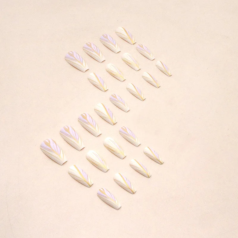 24pcs Gold Foil False Nails Coffin Ballet Matte Fake Nail Patch Full Cover Wearable Women Girl Press on Nail Tips Manicure Sets