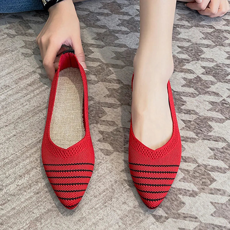 Ddbos Stretch Knit Ballet Flats Women Loafers Spring Breathable Mesh Flat Shoes Ballerina Moccasins Casual Pointed Toe Boat Shoes