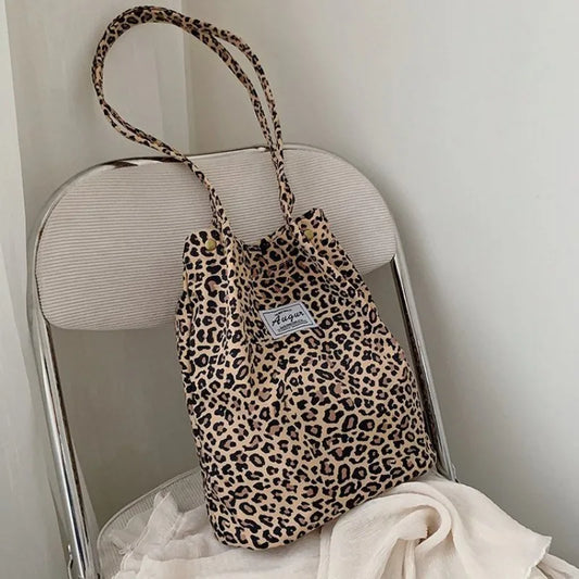 BACK TO SCHOOL Korean Chic Big Casual Tote Bag Leopard Shoulder Bag Ladies Canvas Bag New Shopping Bag Student Print Handbag Bolsa Mujer