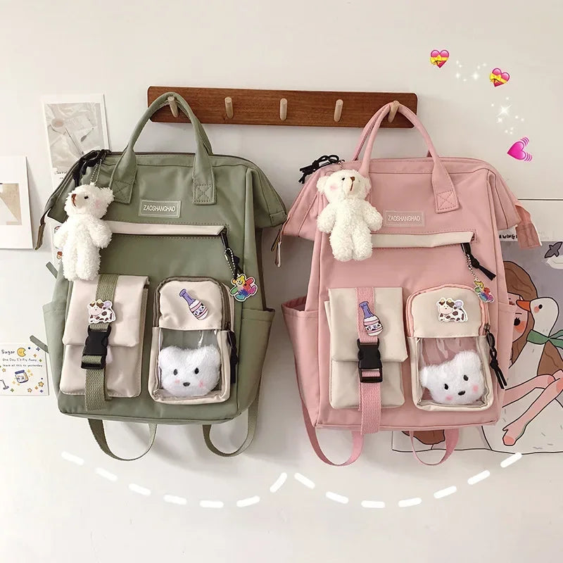 Ddbos BACK TO SCHOOL Women Candy Color Laptop Backpacks Cute Kawaii High School Bags for Teenage Girl Japanese Travel Camping Backpack