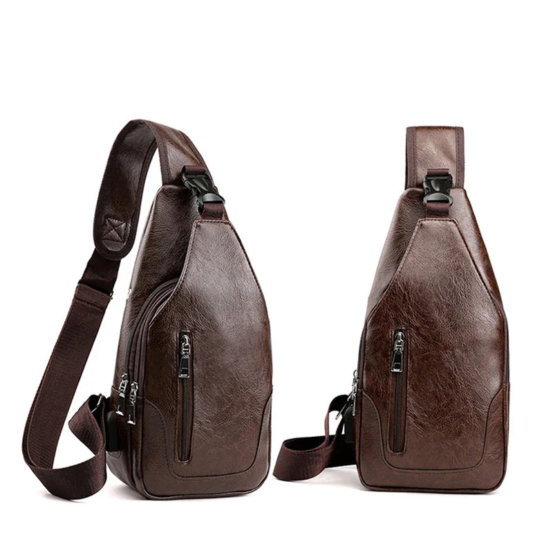 Ddbos Luxury Fashion Messenger Bag Leather Men Chest Bag Vintage Crossbody Shoulder Bag Men's Business Sling Bags Casual Chest Packs