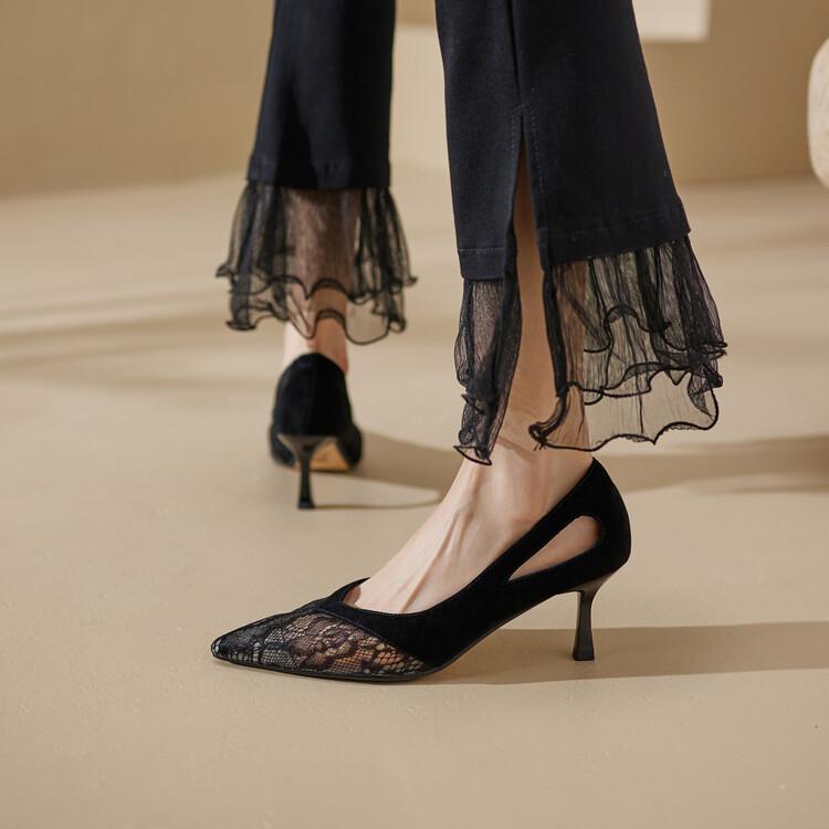 Ddbos Shoes Woman Summer Sexy Lace Mesh Hollow Pointed Toe Shoes Stiletto High Heels  Luxury Designer Heels Elegant Party Sandals