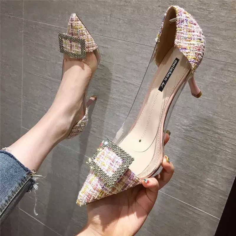 Ddbos Luxury Women Pumps Transparent High Heels Sexy Pointed Toe Slip-on Wedding Party Brand Fashion Shoes For Lady Size 34-43