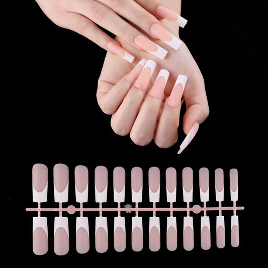 24Pcs/bag French False Nails Frosted Press on Fake Nail Tips Full Cover Artificial Fingernails Ballet Detachable