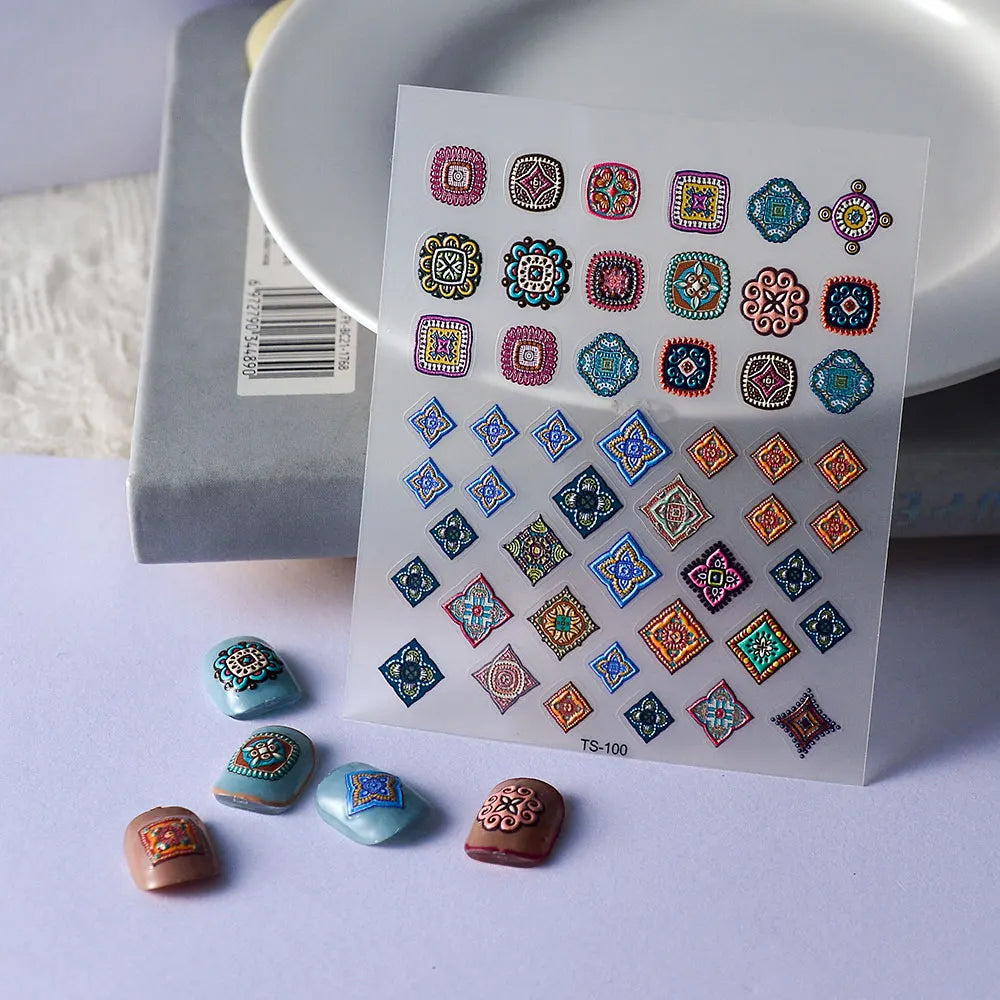 Elegant Bohemia Design 5D Nail Stickers Nails Transfer Sliders Embosses Decals