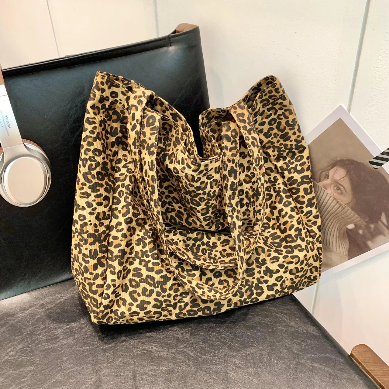 Ddbos Large Capacity Leopard Canvas Bag, Fashion Trend Practical, Multi-functional Niche Shoulder Bag