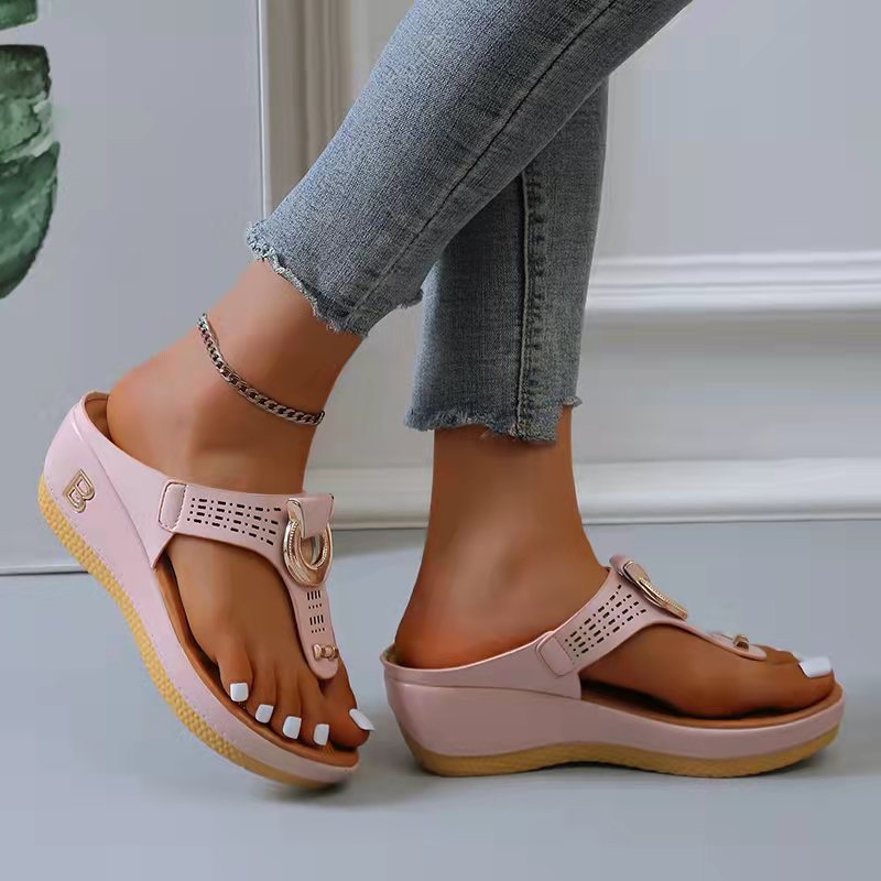 Ddbos Women New Summer Sandals Open Toe Beach Shoes Flip Flops Wedges Comfortable Slippers Cute Sandals Plu Size 35~43 Chaussure Femme