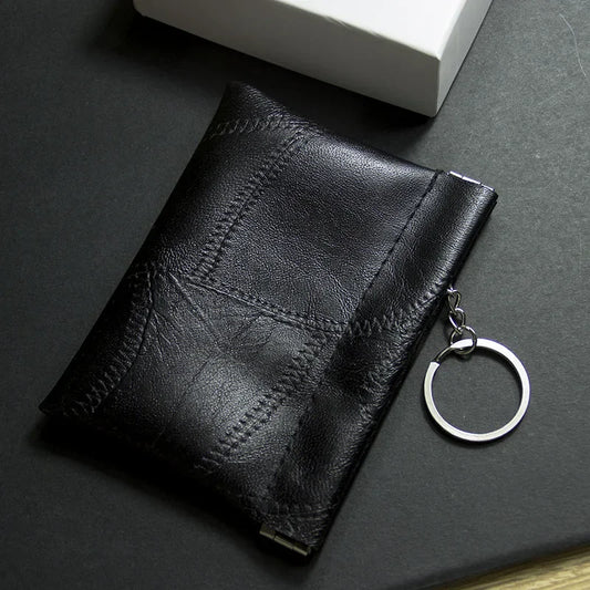 New Fashion PU Leather Key Wallet with Keyring Long Pocket Coin Purse Men Small Money Change Bag Card Holder Pouch Vintage Black