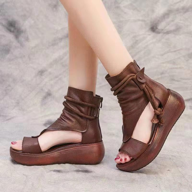 Ddbos Summer Shoes Women Fish Mouth Soft Roman Ladies Sandals Platform Heighten Shoe Wedges Sandals Retro Gladiator Sandals Women