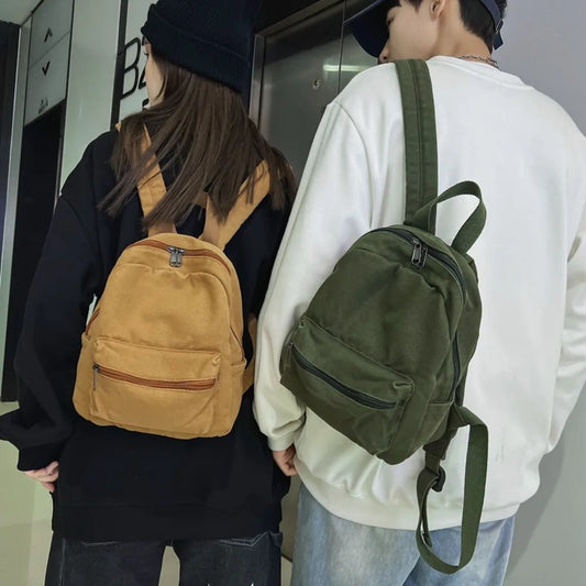 Ddbos Vintage Solid Color Canvas Backpack Unisex All Match Mini Backpack Lightweight Mini Rucksack Young