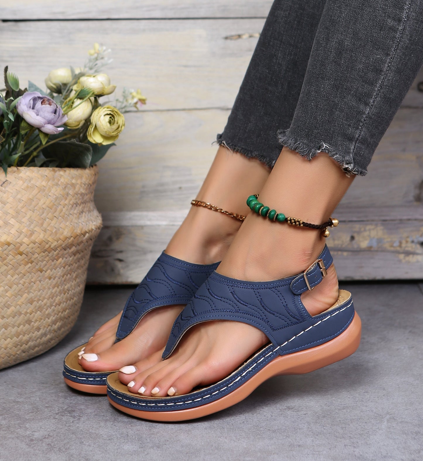 Ddbos Summer Women Strap Sandals Women's Flats Open Toe Solid Casual Shoes Rome Wedges Thong Sandals Sexy Ladies Shoes