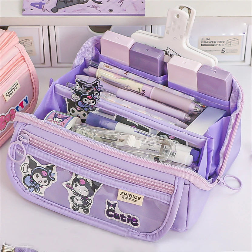 Ddbos BACK TO SCHOOL Large Capacity Pencil Case Box Transparent Kawaii Bag Standing Stationery Organizer Estuches Asthetic Korean Pouch Kalemlik Girl