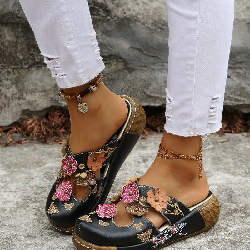 Summer Shoes Flower Slippers Fashion Versatile Casual Flip-Flops on Thick Sole Clogs Women's Slippers Plus Size Adult