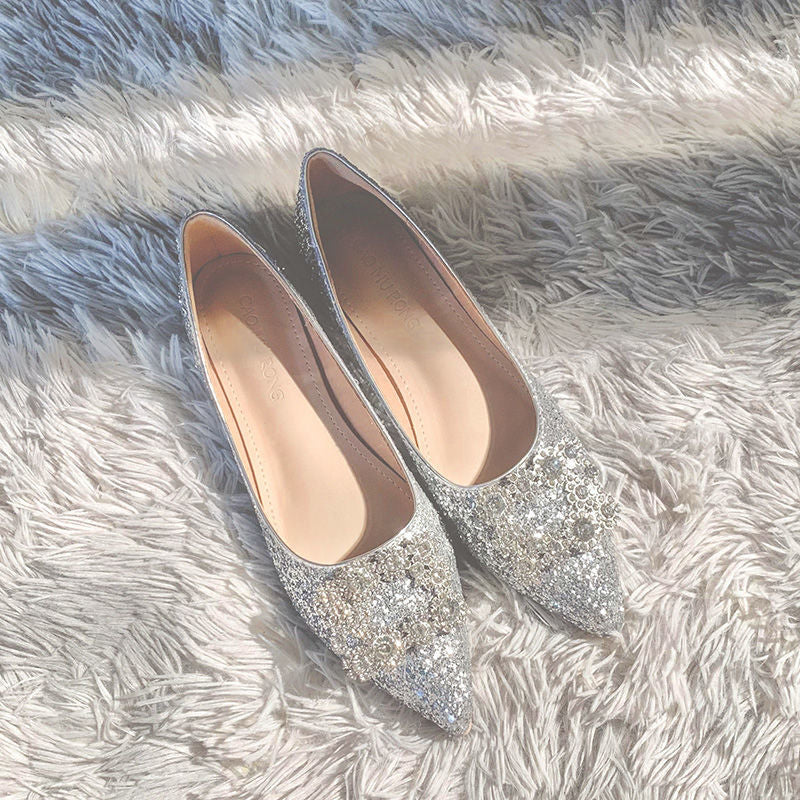 Silver Mixed Color Flats Wedding Shoes Women Shine Slip On Ballerina Shallow Loafers Elegant Bridesmaid Ballet Shoes Plus Size42