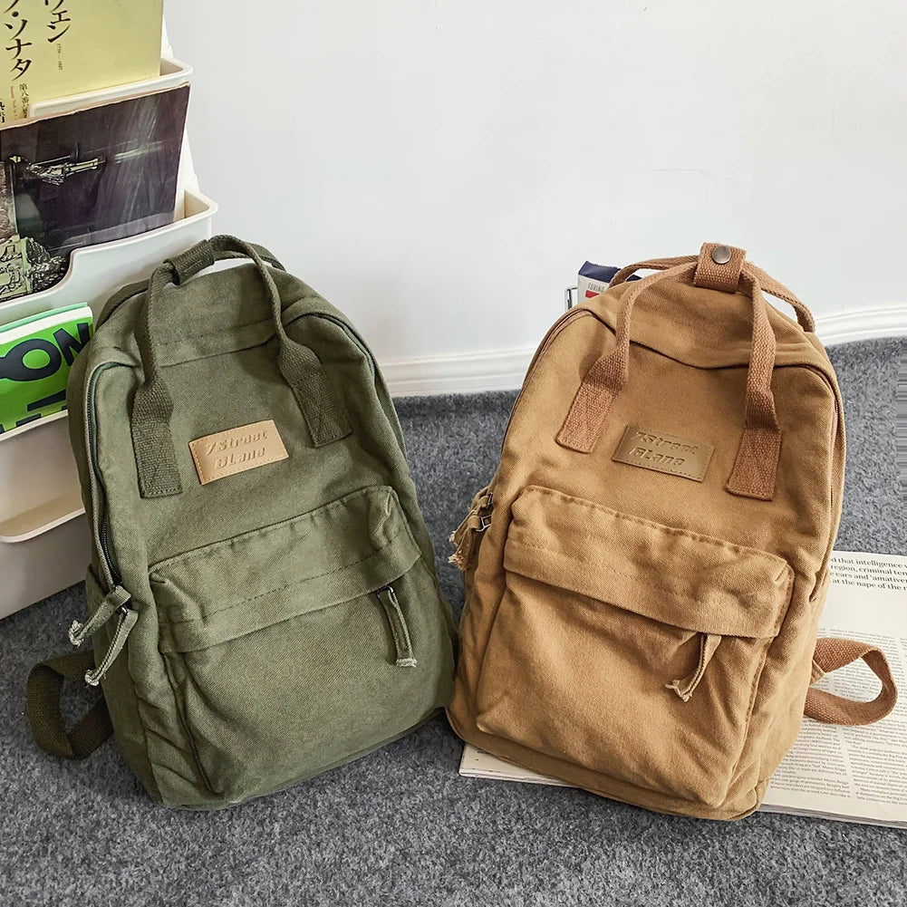 Ddbos Vintage Men Women Backpack Cotton Canvas Casual Traveling Commuting Backpacks Large Capacity Solid Color Leisure Handbag