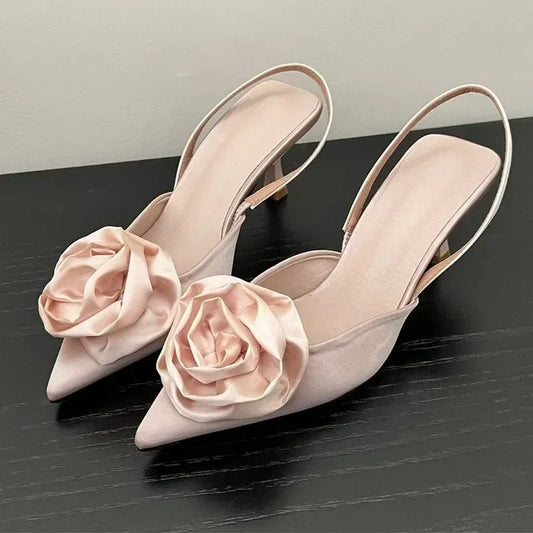 Ddbos Flower Fashion Pointed Toe Pumps Heels Shoes For Women Luxury Slingbacks Ladies High Heels Shoes Female Slides Sandals