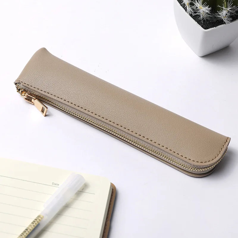 Ddbos Simple Fountain Pen Sleeve Small PU Pen Bag Japanese Stationery Candy Color Zipper Pencil Pouch Student School Supplies