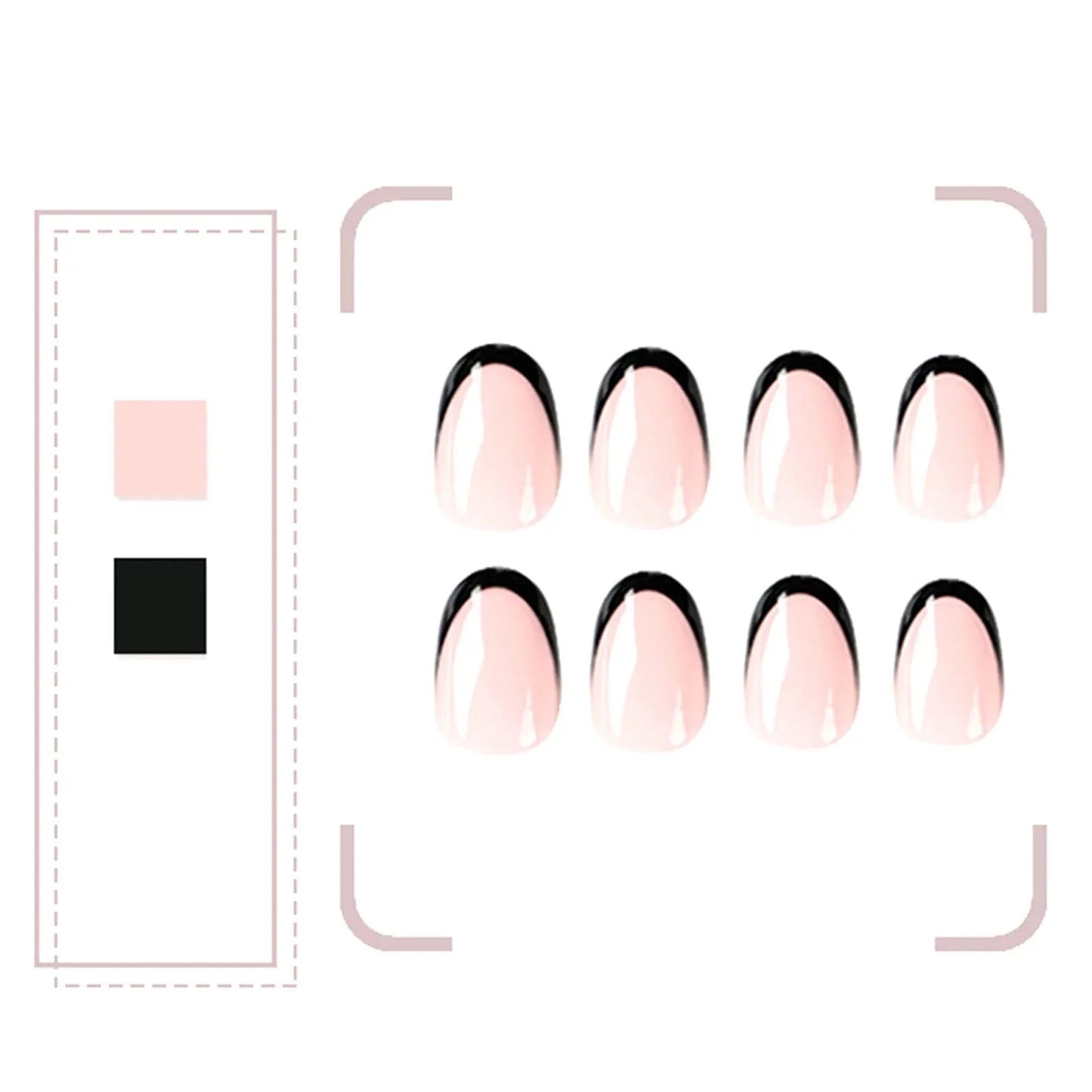 Ddbos French Oval False Nails for Girls 24pcs Black Edge Design Nude Color Wearable Press on Nail Tips Full Cover Short Acrylic Nails