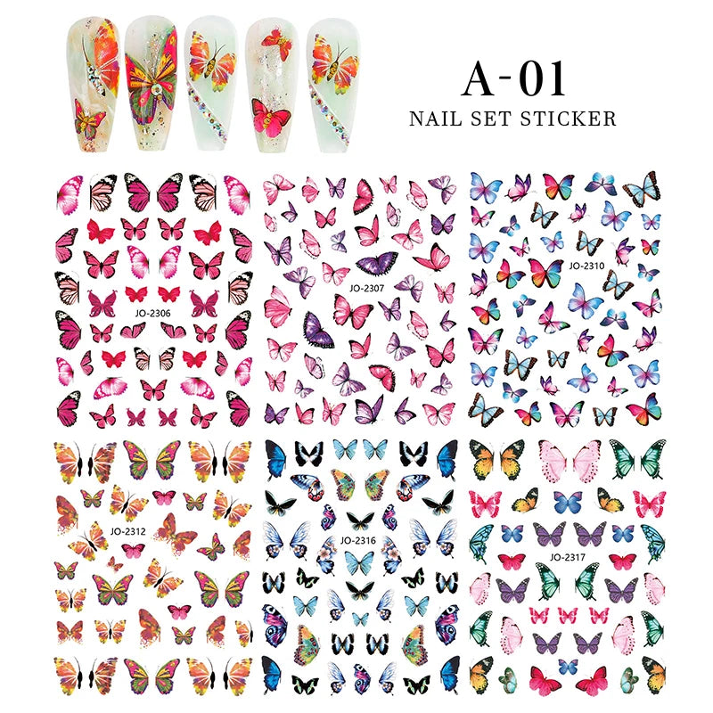 Ddbos 6sheet/set 3D Laser Butterfly Stickers For Nails DIY Gilding Slider Wraps Adheisve Nail Art Stickers Decals Manicure Charms