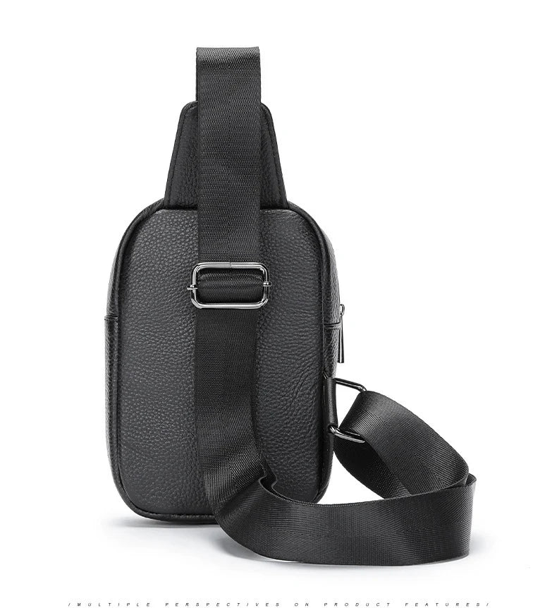 Ddbos Male Chest Bags Genuine Leather Crossbody Bag Men Sling Chest Pack for Men Chest Bag Leather Casual Men One Shoulder Bag Black