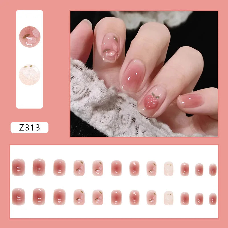 Ddbos Nail Art Fake Nails Long Island Iced Tea Wearing Jiashan Camellia Flower 3D Light Change Love Girl Blush Wearing Press on Nails