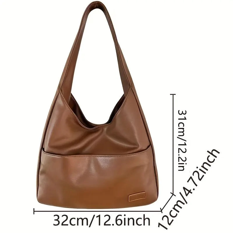 Ddbos BACK TO SCHOOL Women Hobo Bag Simple PU Leather Solid Shoulder Bag Fashion Large Capacity Handbag For School Work