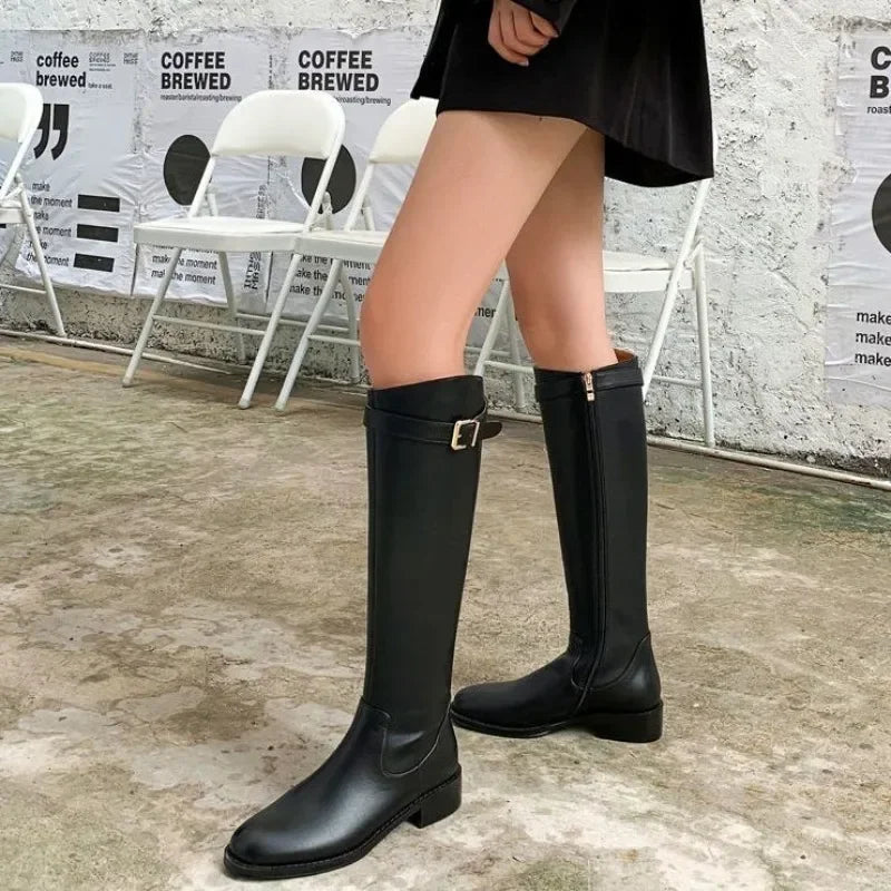 Ddbos Black Elegant with Low Heels Shoes for Woman Long Brown Women's Boots Winter Knee High Shaft Stylish Lastest Price Goth