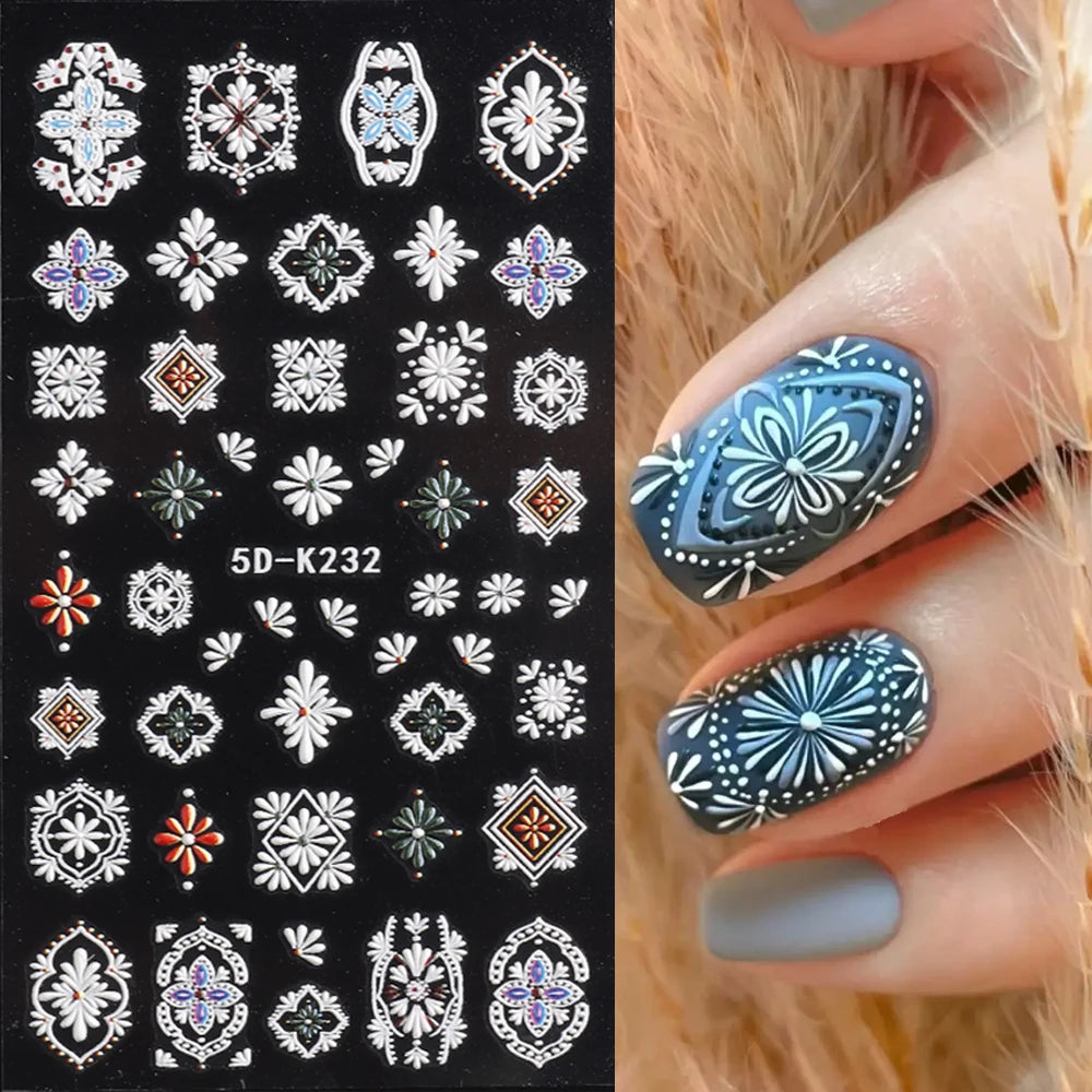 5D Bohemian Embroidery Boho Nail Stickers Colorful Mandala Nail Decals White Acrylic Flowers Tulips Manicure Sliders GL5DK231