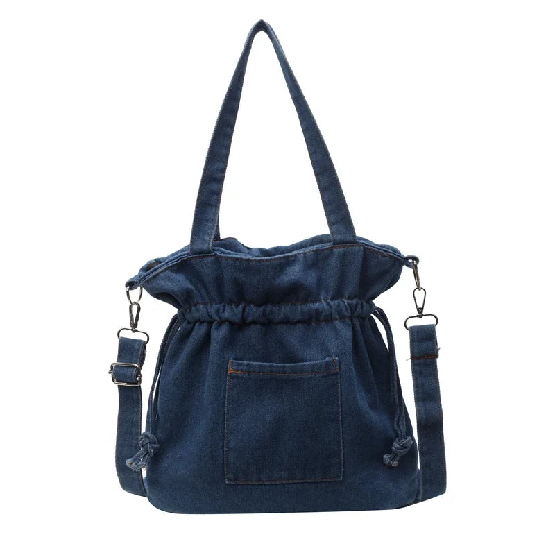 Ddbos Washed Denim Large Capacity Single Shoulder Bucket Bag 2024 New Trendy Versatile One Bag Smooth Shoulder Strap Versatile Bag