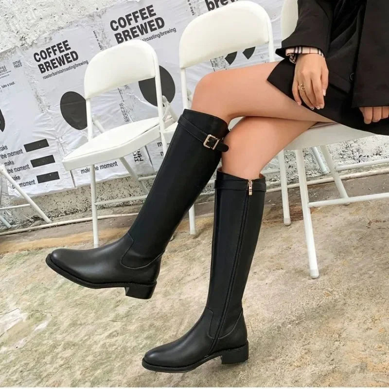 Ddbos Black Elegant with Low Heels Shoes for Woman Long Brown Women's Boots Winter Knee High Shaft Stylish Lastest Price Goth