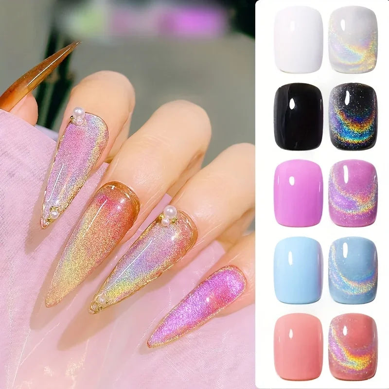 Ddbos Rainbow Cat Eye Magnetic Gel Nail Polish Colorful Reflective Sparkling Universal Nail Polish Can Be Use On Any Color Gel