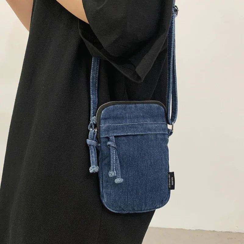 Zipper Sewing Thread Women's Shoulder Bag 2024 New Women's Crossbody Bag Mobile Phone Bag Hot Selling Design Mini Denim