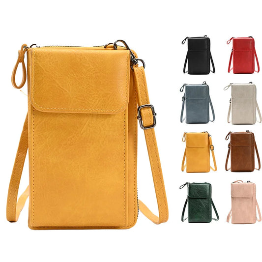 Women Wallet Single Shoulder Crossbody Cell Phone Bag Leather Satchel Female Multi Card Position Zipper Purse Keycase