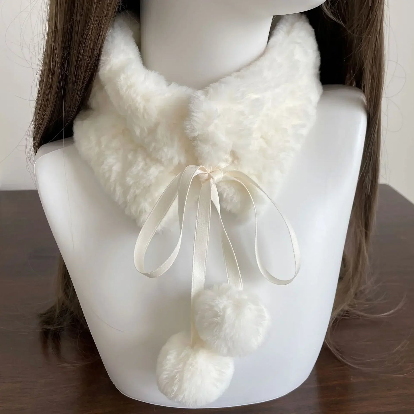 Ddbos Kawaii Japanese Hairball Hair Collar Scarf Winter Thickened Warm Cute Imitation Fur Rabbit Plush Tie Rope Neckerchief Y2k Scarf