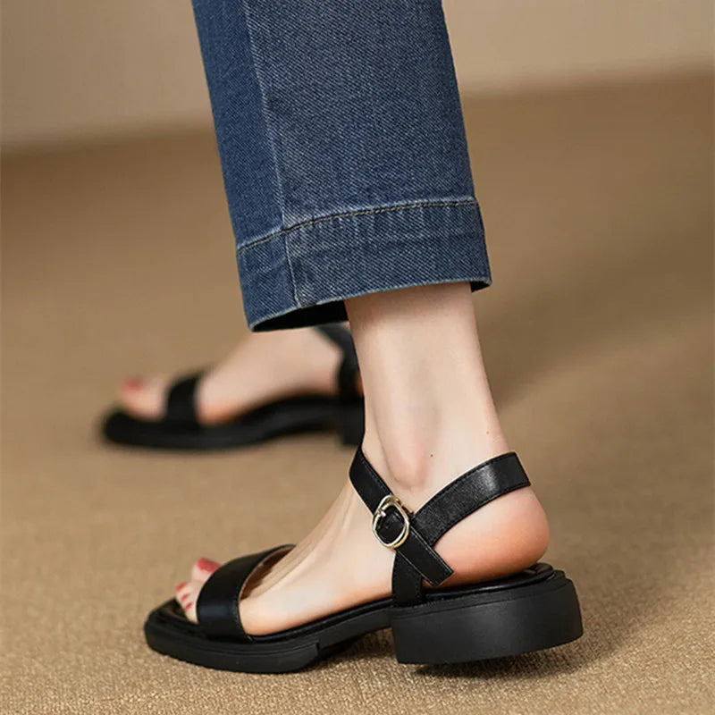 Ddbos Summer Fashion Sandals Women Low Heels Elegant Open Toe Slingback Shoes for Women Non-slip Soft Sole Sandalias De Mujer