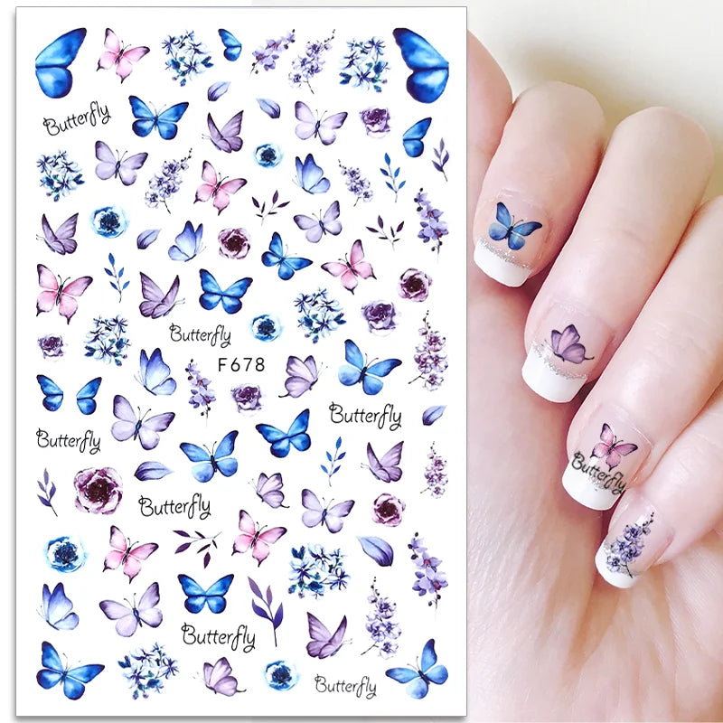 Ddbos 1PCS Black White Butterfly Laser Nail Stickers Y2K Nail Art Decoration Abstract Lines Bronzing Flowers Stickers For Nails