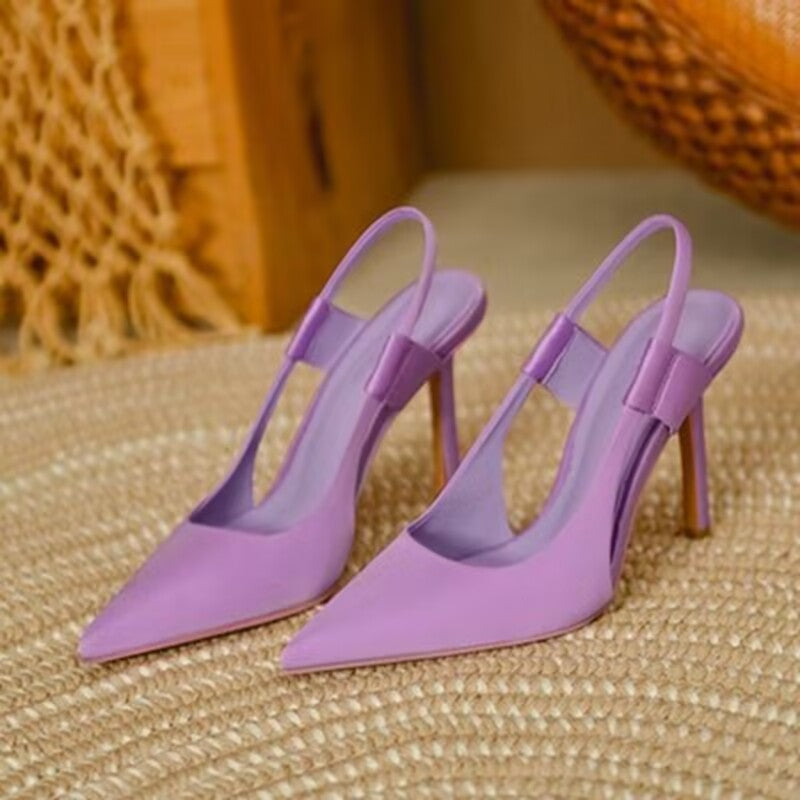 Women Slingback Sandals Pointed Toe Slip On Thin High Heel Ladies Elegant Pumps Shoes Drss Sandals