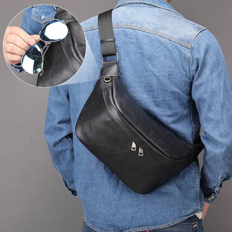 Ddbos Black Men's Chest Bag Soft Genuine Leather Shoulder Messenger Bag Male Sling Bags Travel Waist Pack Crossbody Summer Bag